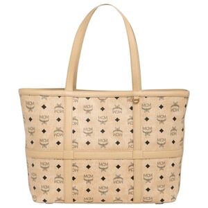 MCM Beige Visetos Logo Large Tote Bag